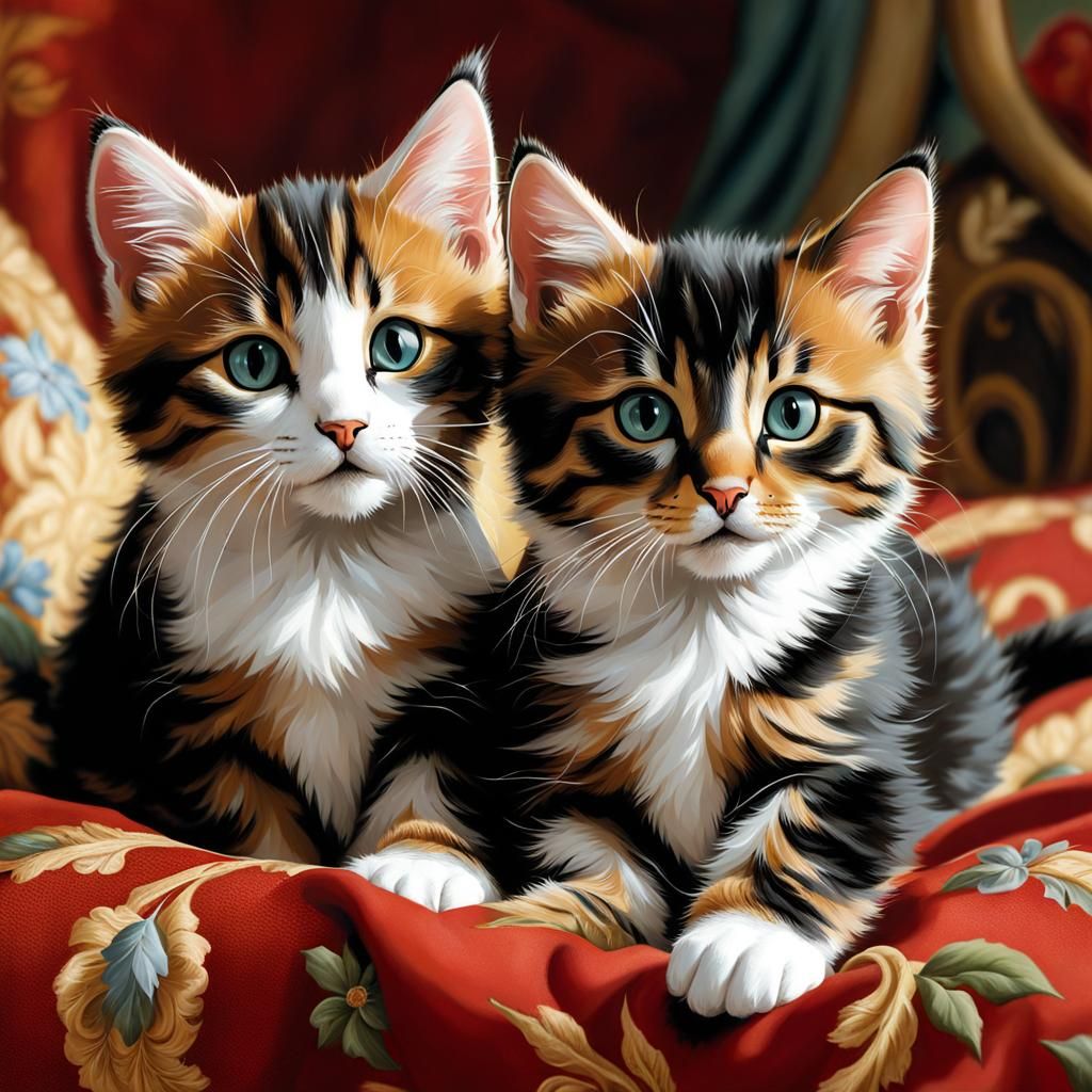 Kittens Playing on Bed in Portrait Style