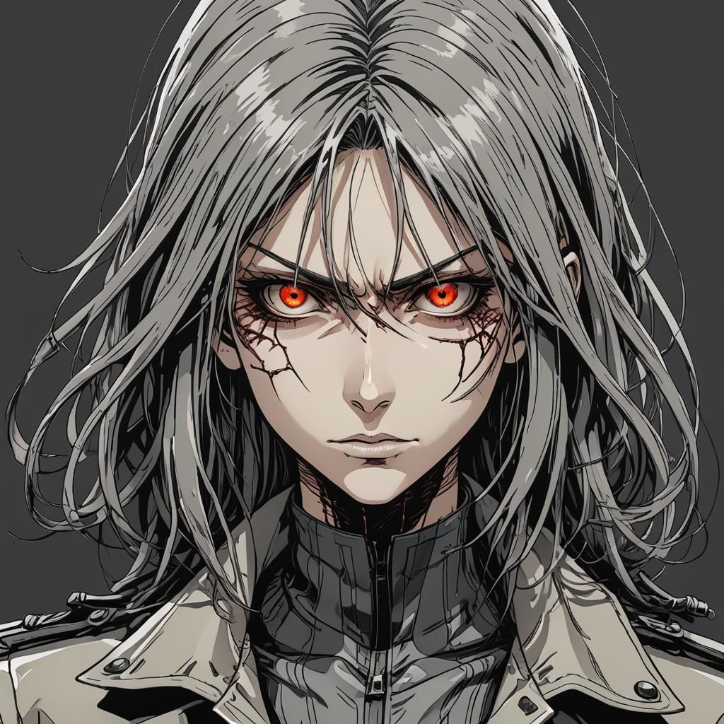 Girl in Hellsing Manga Style with Neon Accents