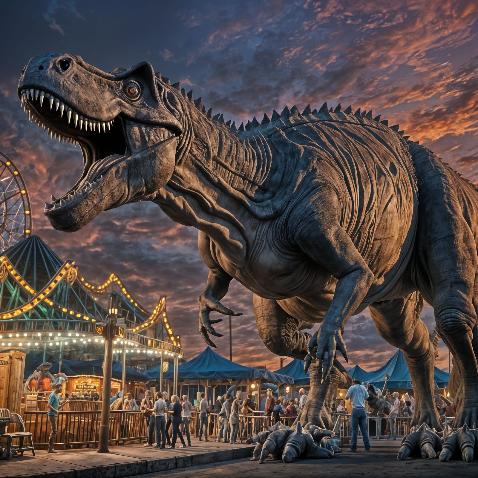 T-Rex with Glowing Eyes in Dinosaur Park
