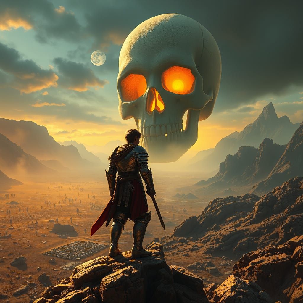 Epic Fantasy Landscape: Young Knight on a Desolate Battlefie...