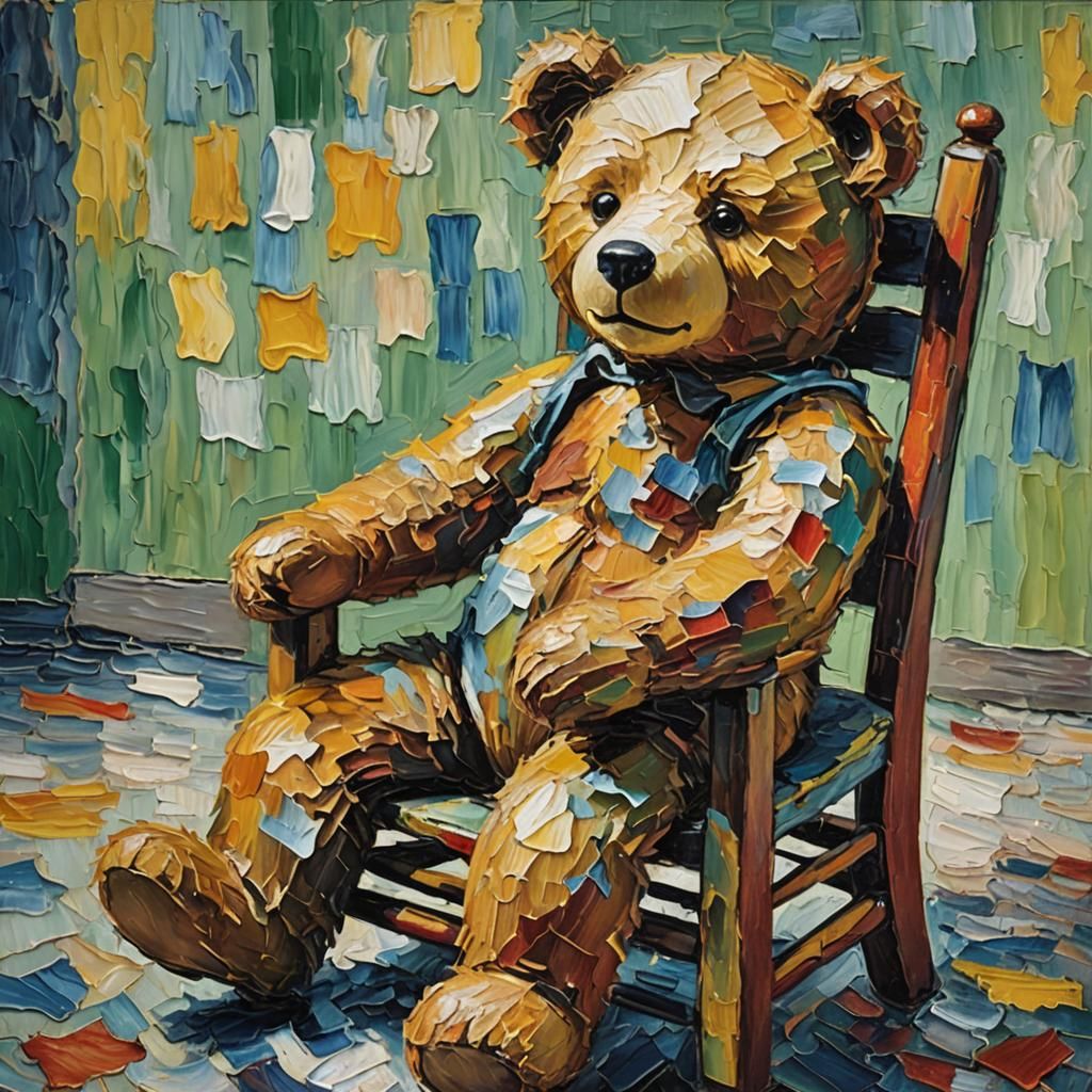 Teddy Bear Portrait in Expressionist Impasto Style