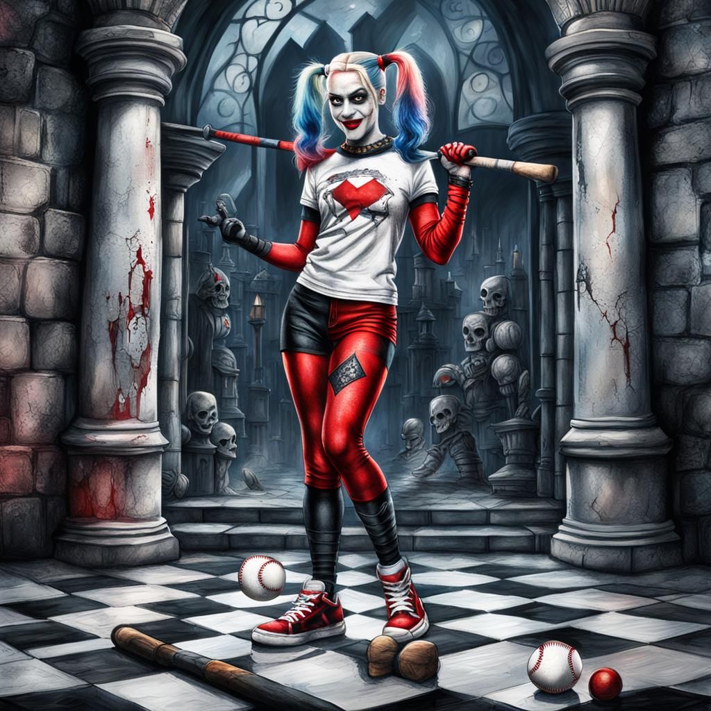 Harley Quinn Comes to Life on Chessboard, Surreal Art
