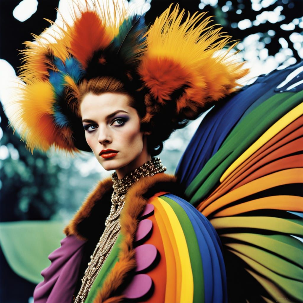 Vibrant Peacock Spectacle in Colorful 1960s Style