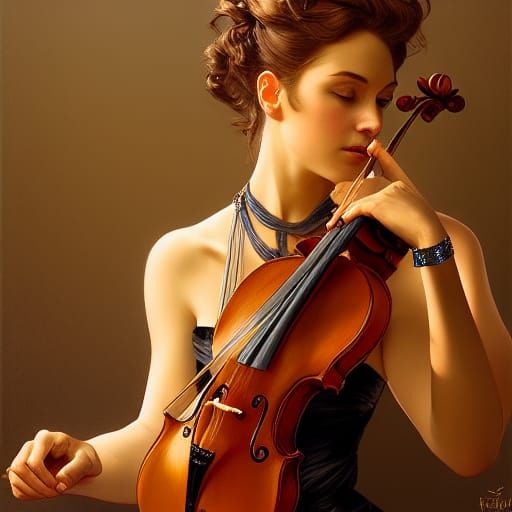 Violinist and Jeweler Portrait in Hyperdetailed Digital Art