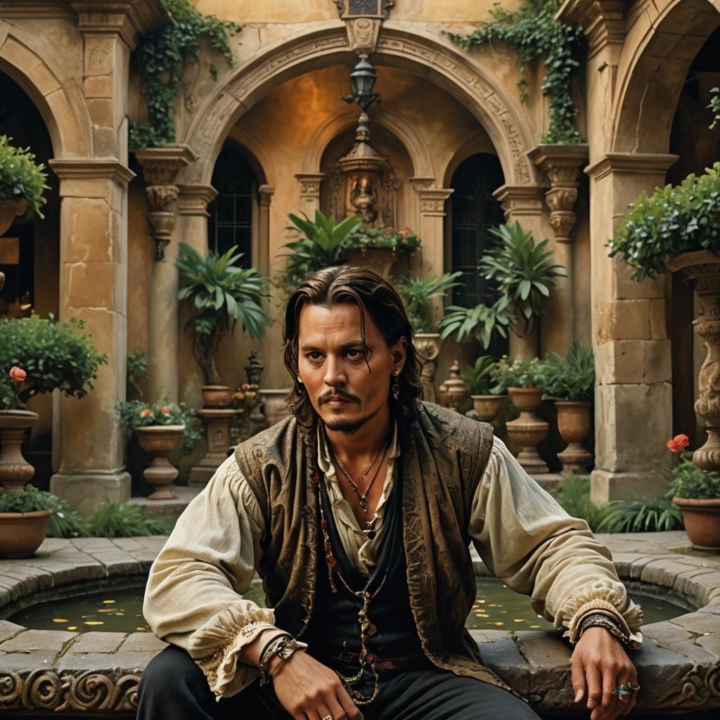 Romantic Don Juan in Spanish Courtyard, Old Master Style