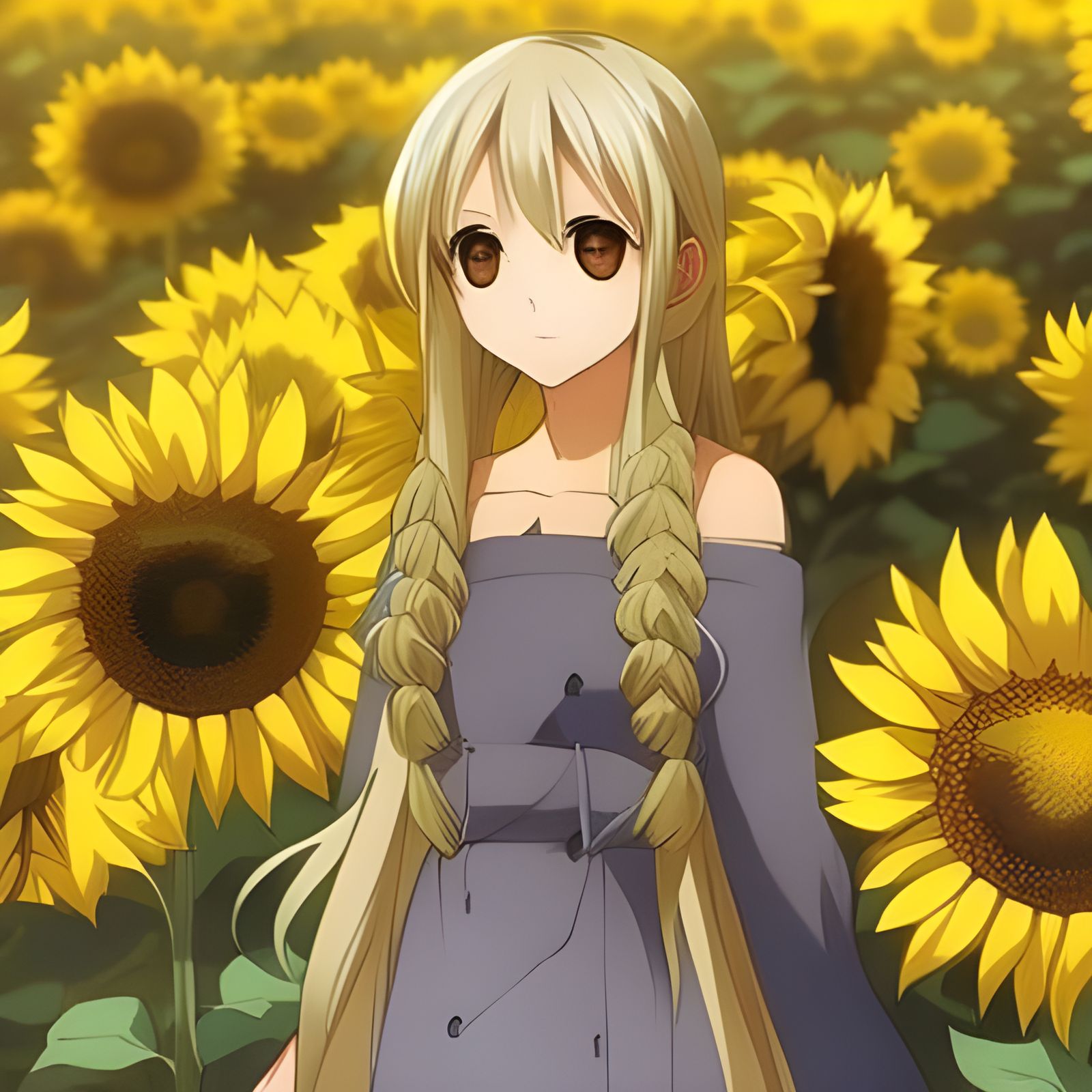 Blonde Girl in Sunflowers, Anime Style