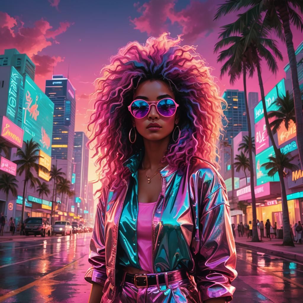 Miami Woman in Neon Concept Art Style