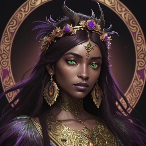 Peacock Haired Woman Portrait in Dark Fantasy Style