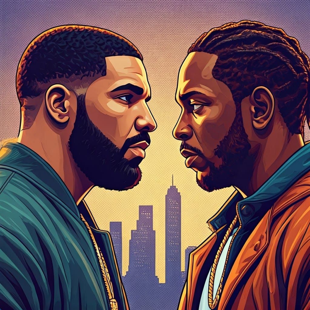 Hip-Hop Legends Clash in Epic Pop Art Comic Book Scene