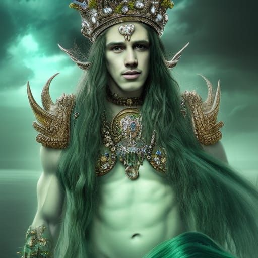 Detailed Merman Portrait with Crown