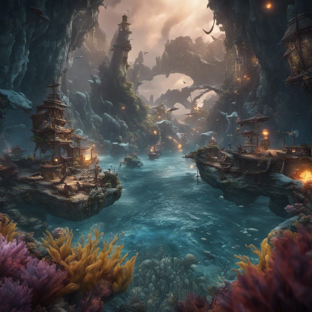 Miniature Cove Underwater Clash: Detailed Matte Painting