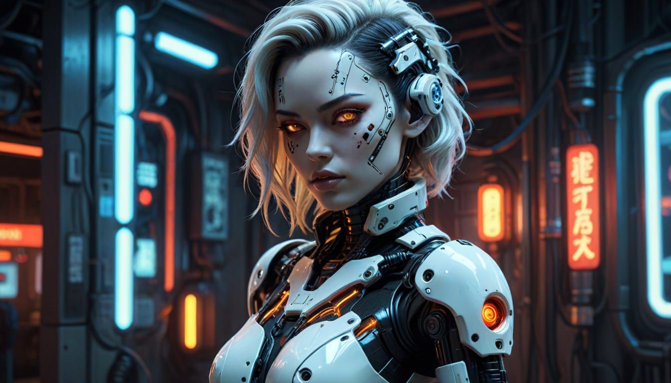 Cyberpunk Gynoid Pinup in Gothic Style