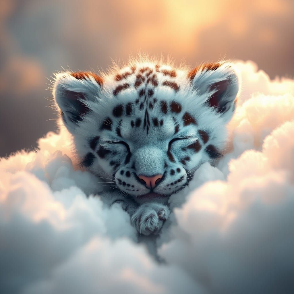 Serene Clouded Leopard Cub in Ethereal Cloudscape