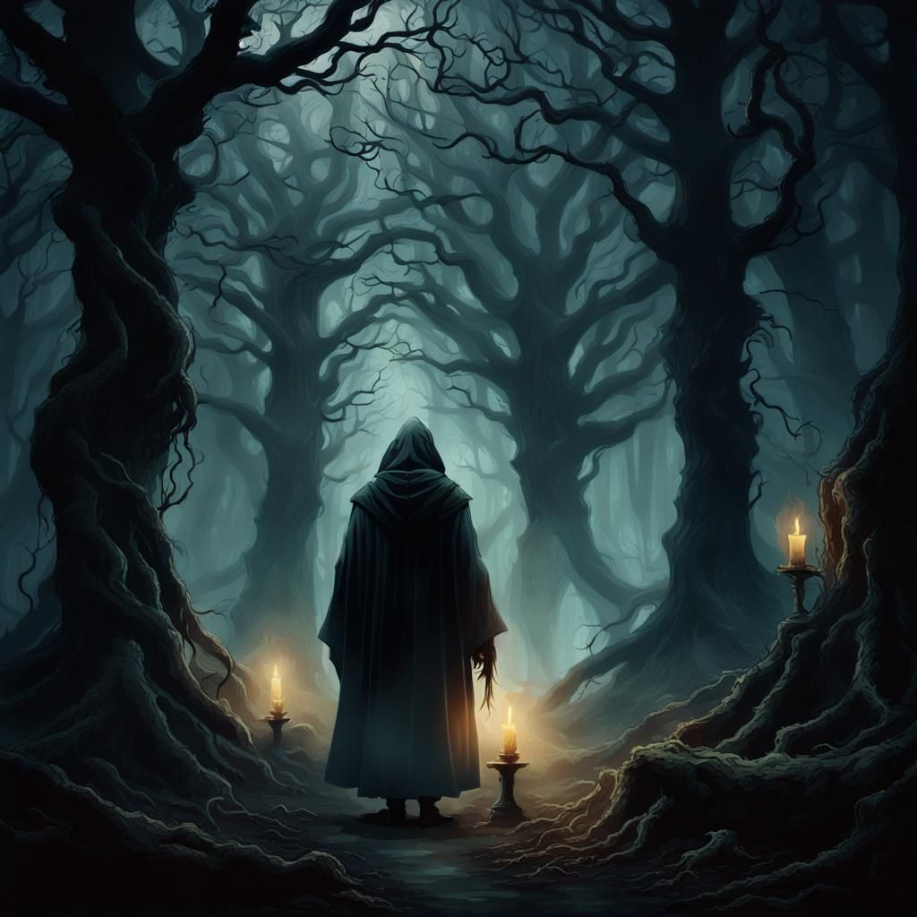 Dark Druid in Misty Forest: Fantasy Illustration