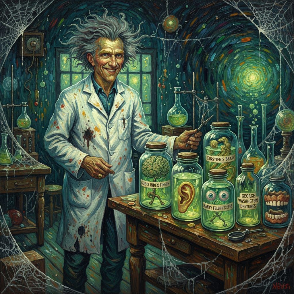 Mad Scientist's Grotesque Specimen Collection Oil Painting