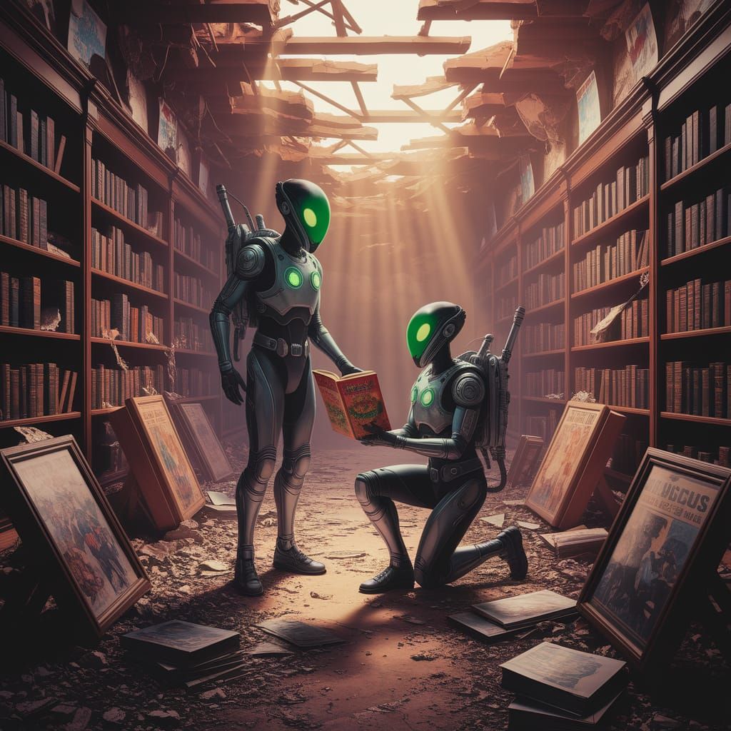 Alien Explorers Discover Earth Bookshop Ruins in Post-Apocal...