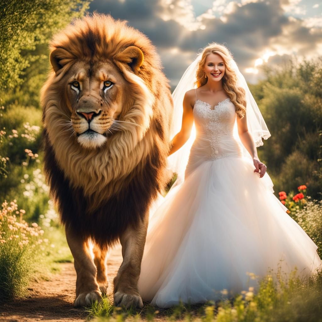 Lion and Bride in Garden of Eden