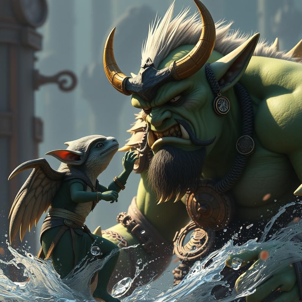 Ogre Meets Best Friend: Detailed Fantasy Art