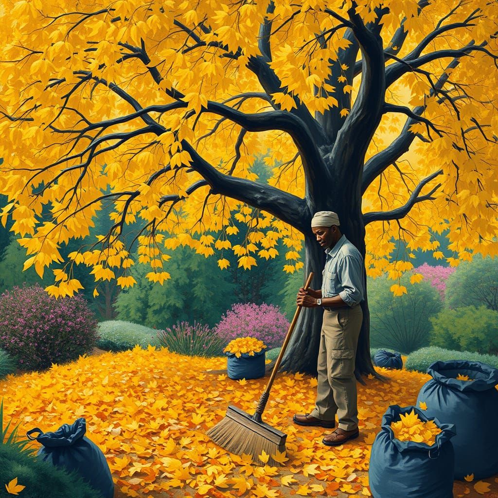 African Gardener in Botanical Garden: Impressionist Style