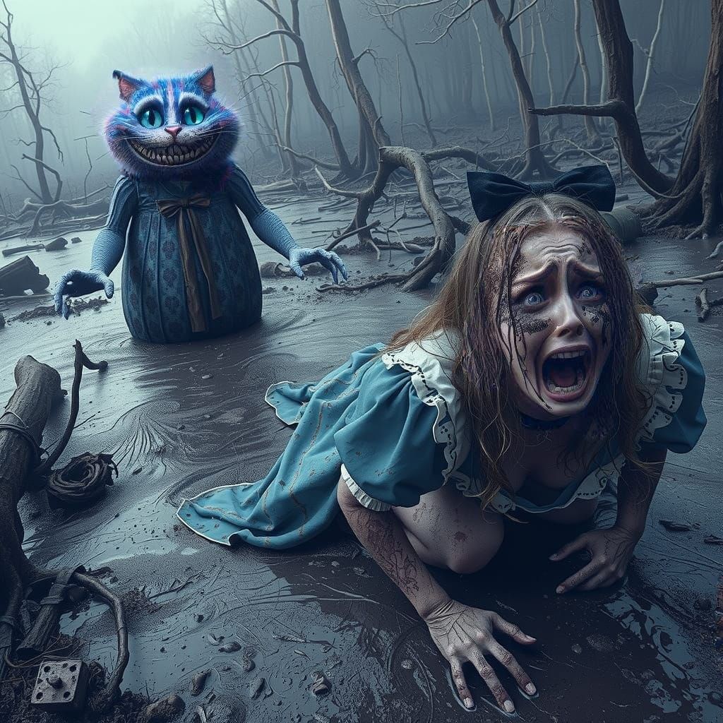 Distressed Victorian Alice in Wonderland Inspired Young Woma...