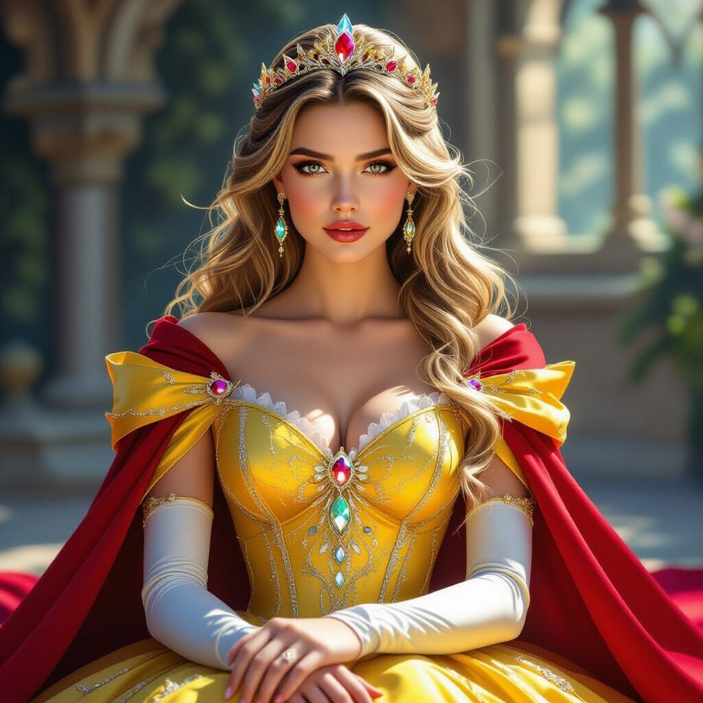 Sleeping Beauty in Crystal Gown with Red Cape