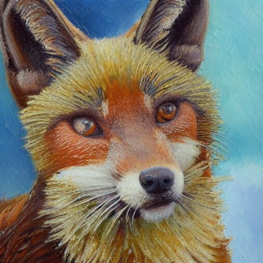 Chocolate Fox in Hot Chocolate Bath, Impressionist Oil Paint...