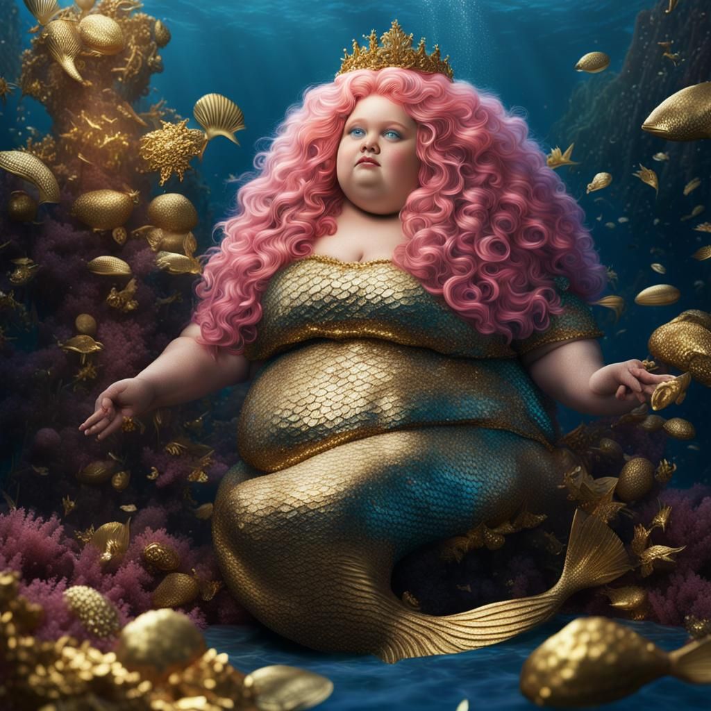 Ultra-Realistic Mermaid with Gold Dress in Stormy Sea