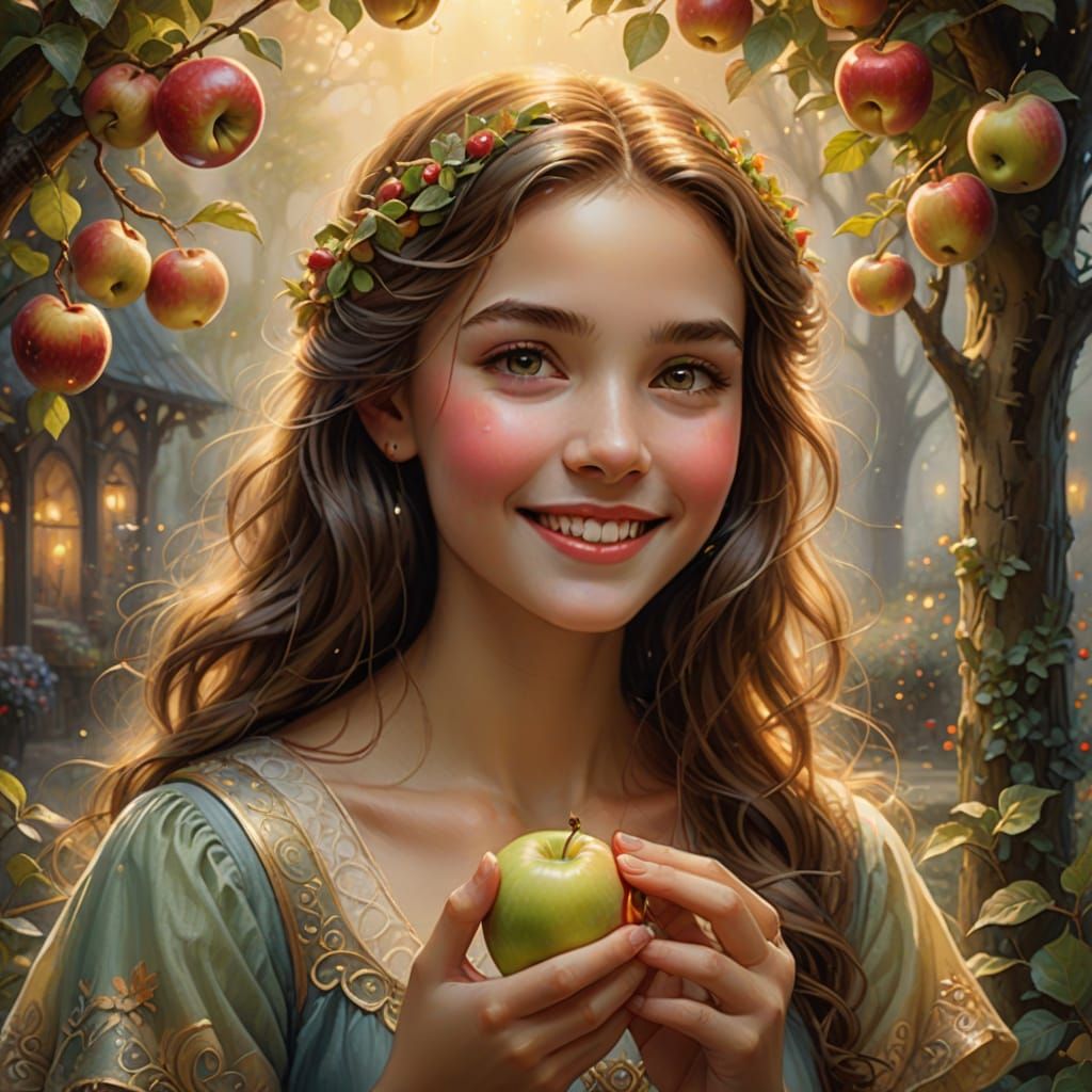 Dreamy Portrait of a Girl with an Apple