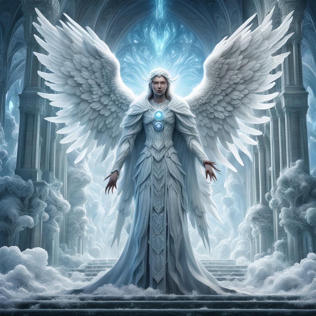 Ethereal Ice Angel and Pet in Digital Painting
