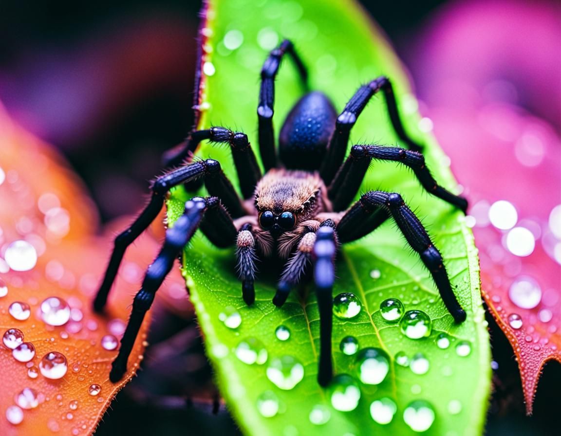 Glowing Neon Horror: Wolf Spider in Macro