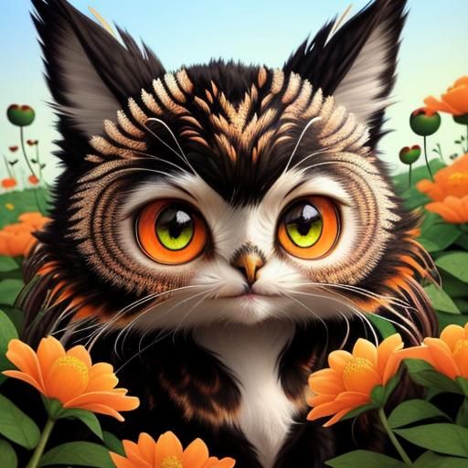 Cute Monster Cat with Tilted Head in Fantasy Art