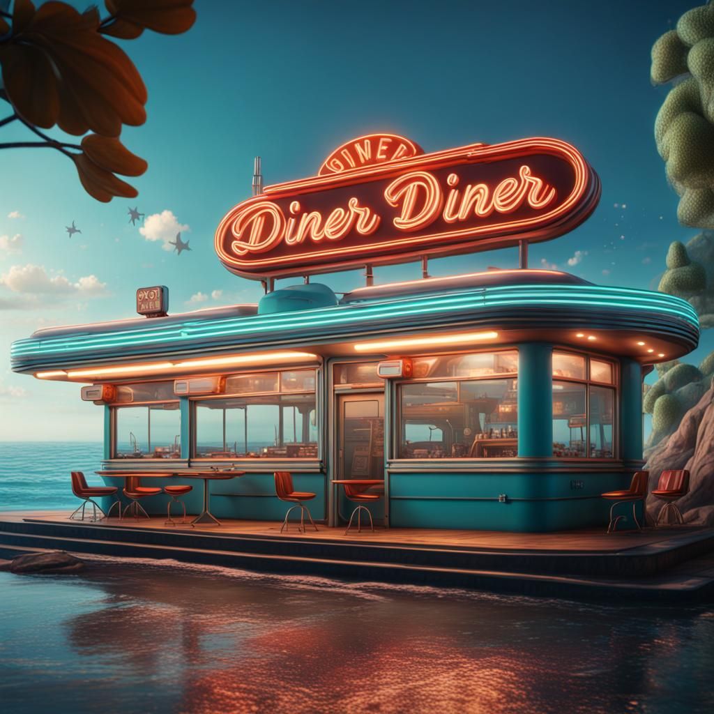 Retro diner on the beach
