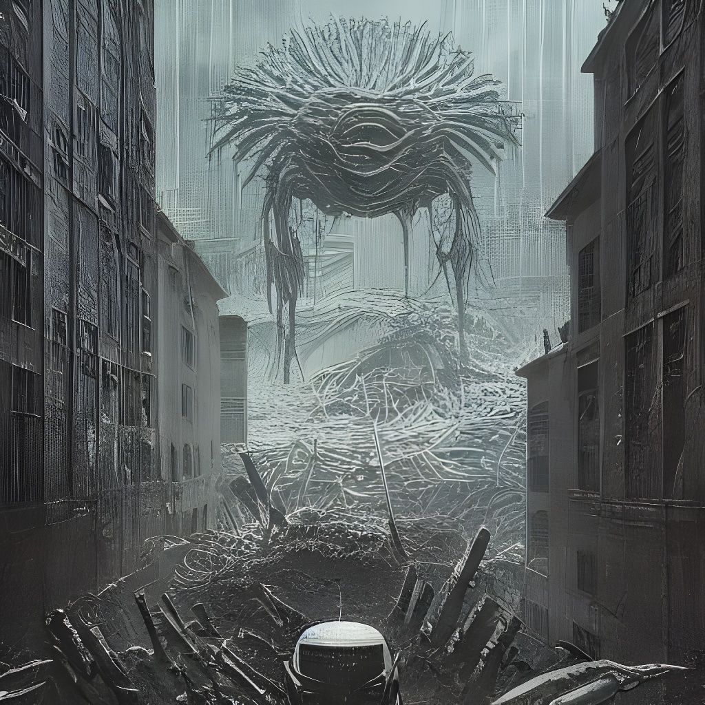 Surreal Cyberpunk Futurescape with Alien Horrors