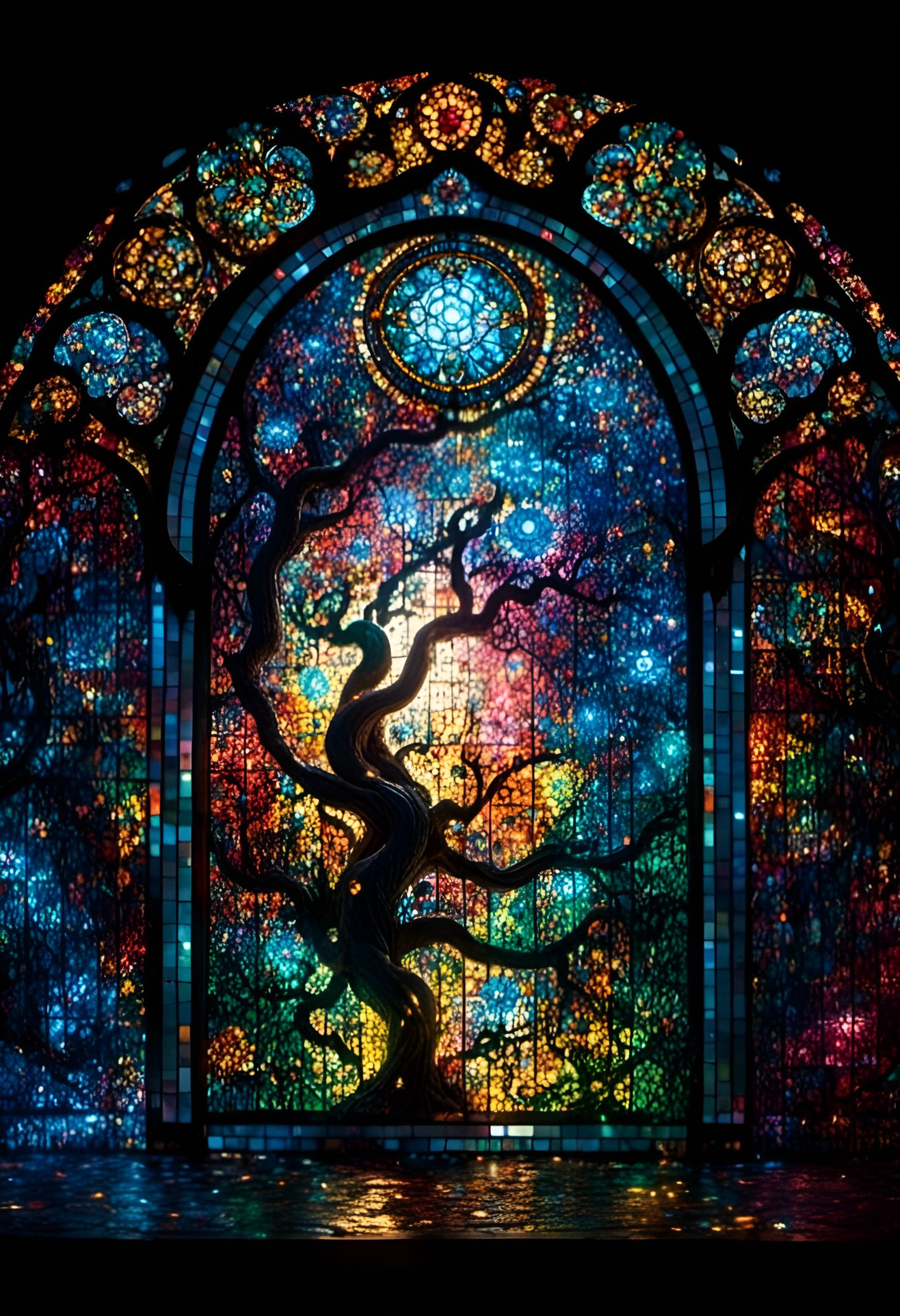 Intricate Neon Stained Glass Puzzle Art