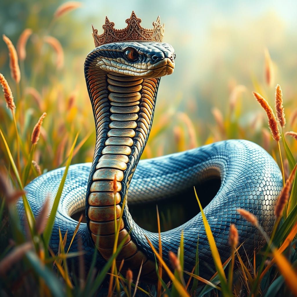 Regal King Cobra in Vibrant Savanna Landscape