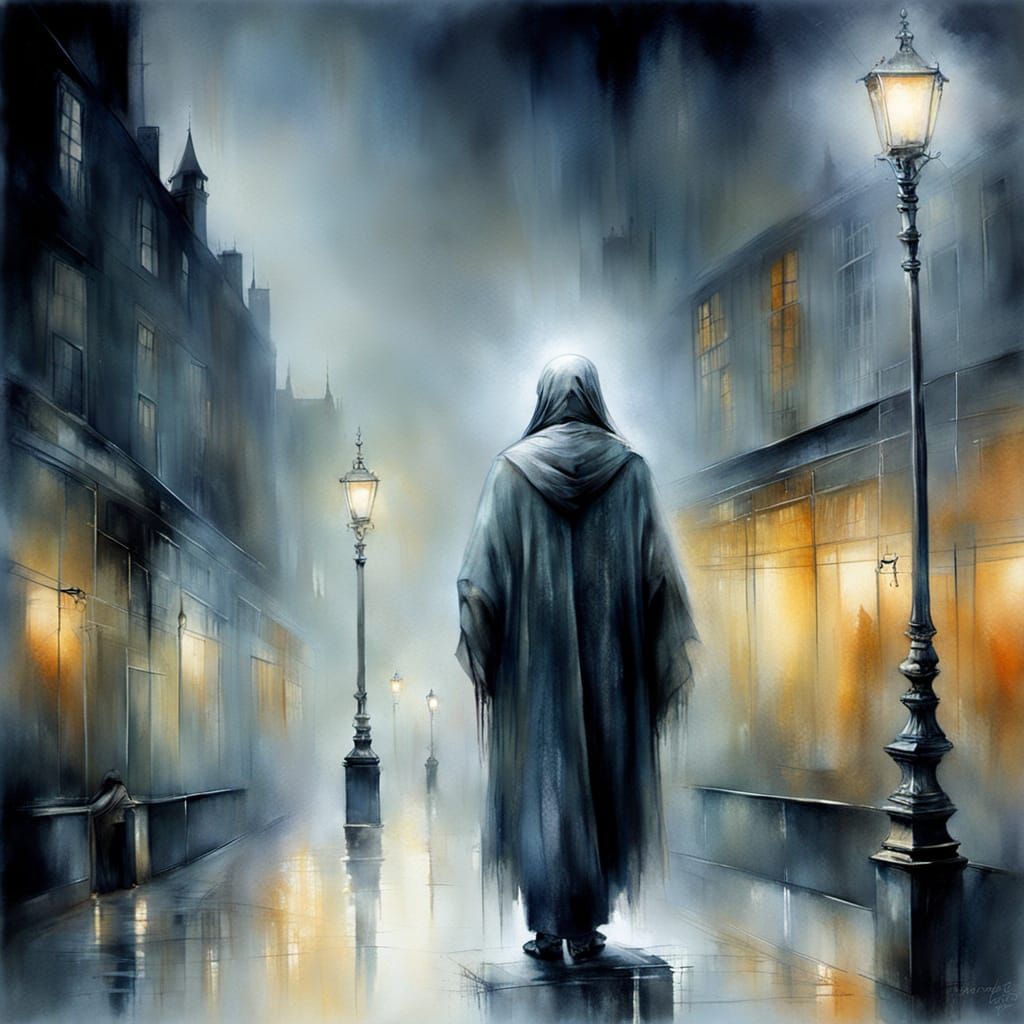 Mysterious Blind Seer in Ominous London Night