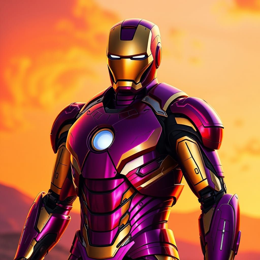Iron Man in Vibrant Purple and Gold Latex Suit on Martian Su...