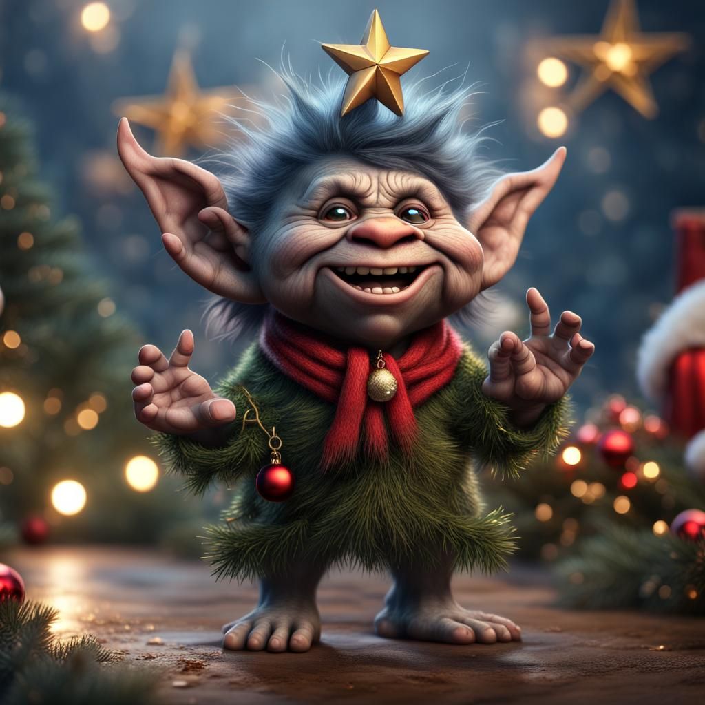 Hyperrealistic Christmas Star Troll: Detailed Fantasy Art