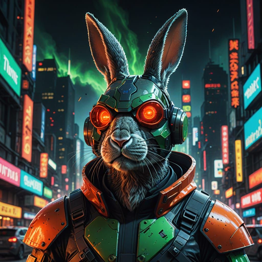Cyberpunk Super Villain Rabbit Mastermind Illustration