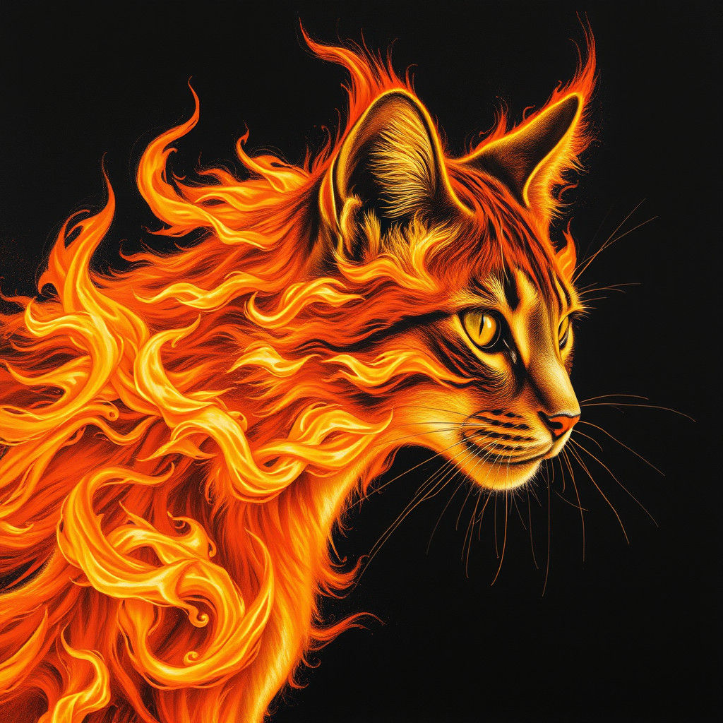 Fiery Wildcat Charcoal Drawing in High Contrast