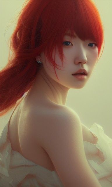 Hyperrealistic Japanese Girl with Red Hair in Cyberpunk Styl...