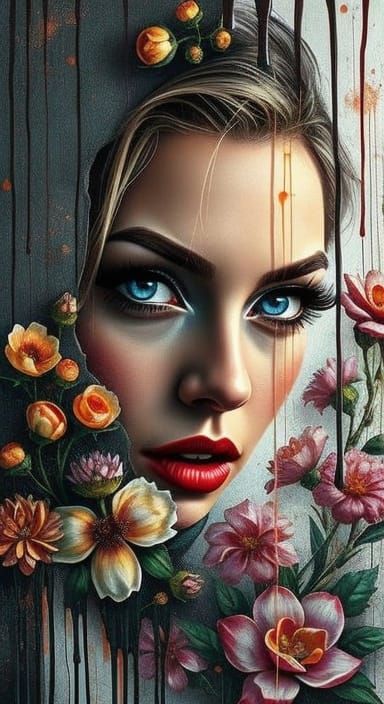 Surreal Woman with Glowing Eyes in Abstract Expressionism