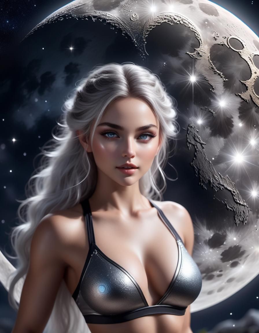 Ethereal Glamazon Model with Moonlit Face