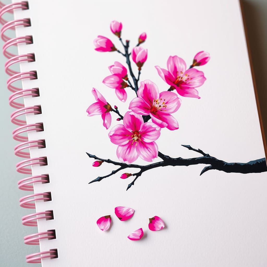 Pink Notebook with Cherry Blossom Design