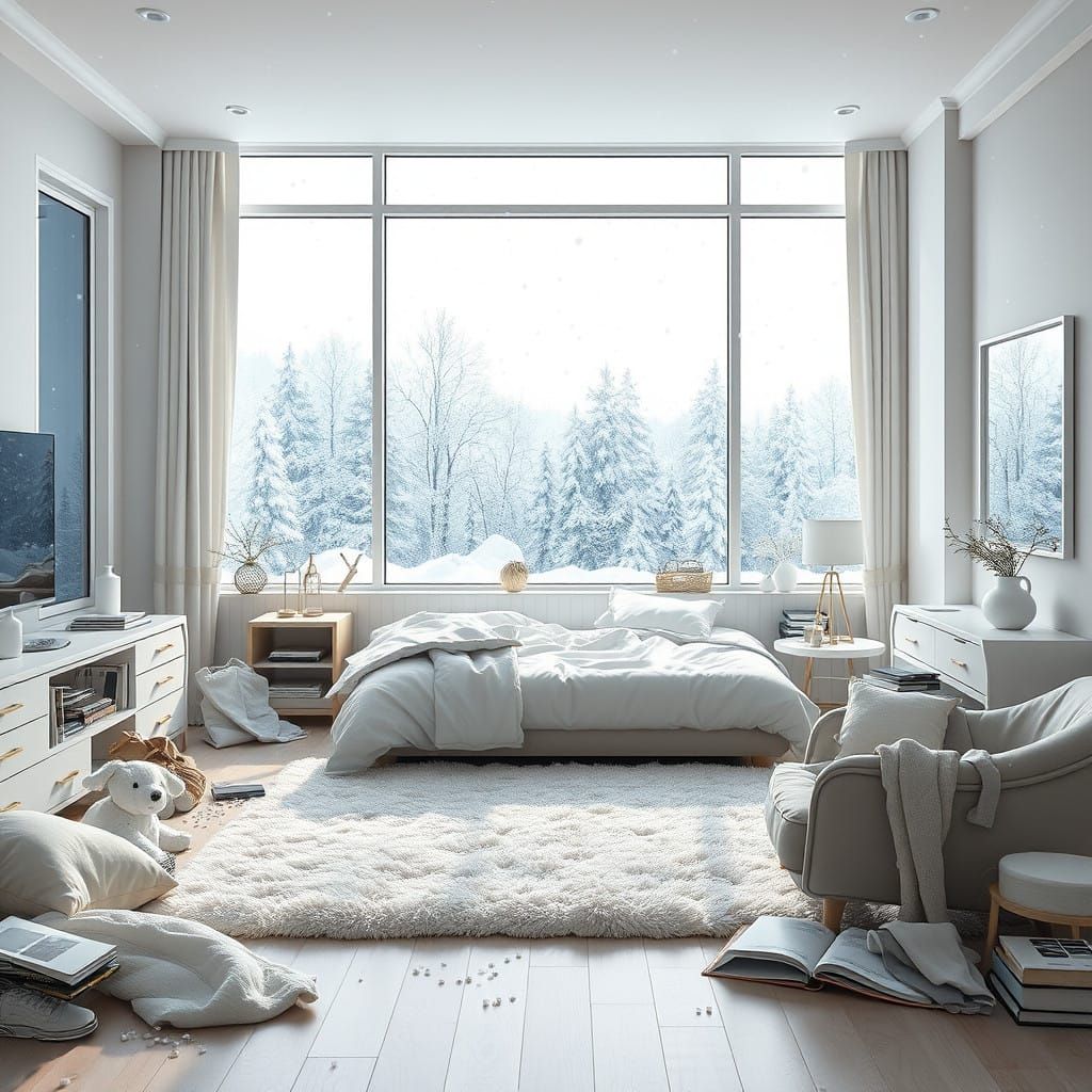 Enchanted Winter Sanctuary in Soft, Monochromatic Hues