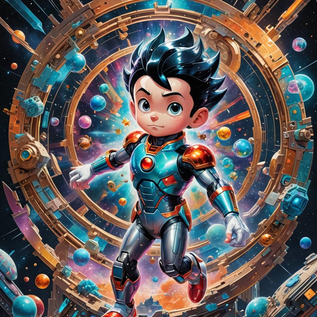 Holographic Astro Boy in Cosmic Visionary Art
