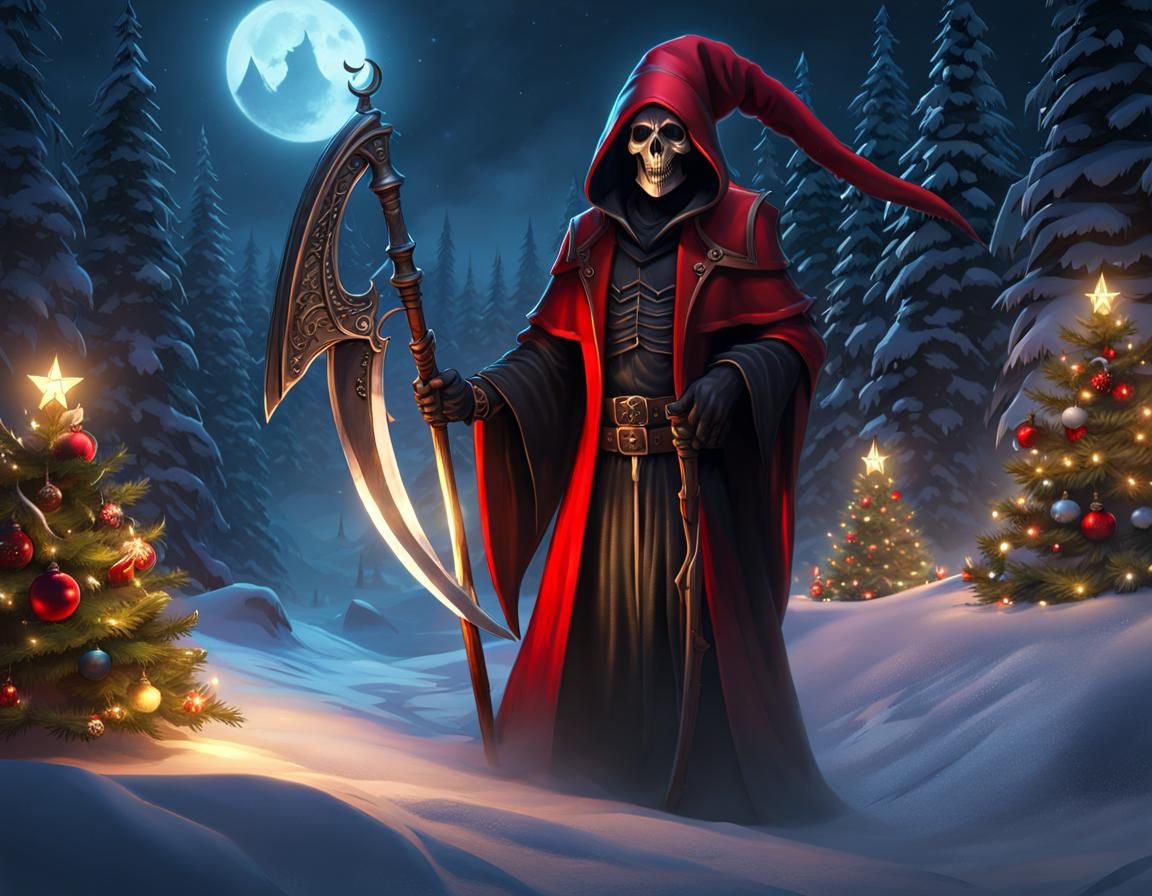 Festive Grim Reaper in Dark Fantasy Concept Art