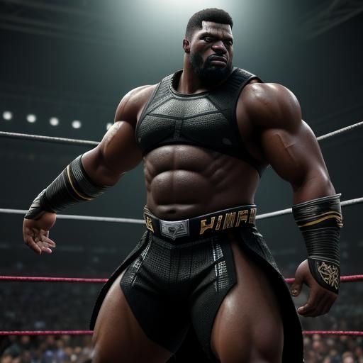 Black Pro Wrestler in 3D Game Cinematic Style