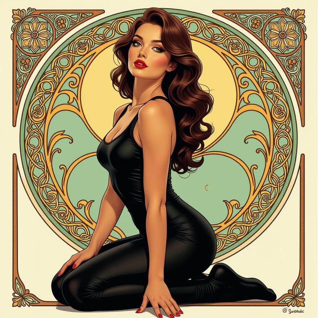 Elegant Woman with Arched Back in Art Nouveau Style
