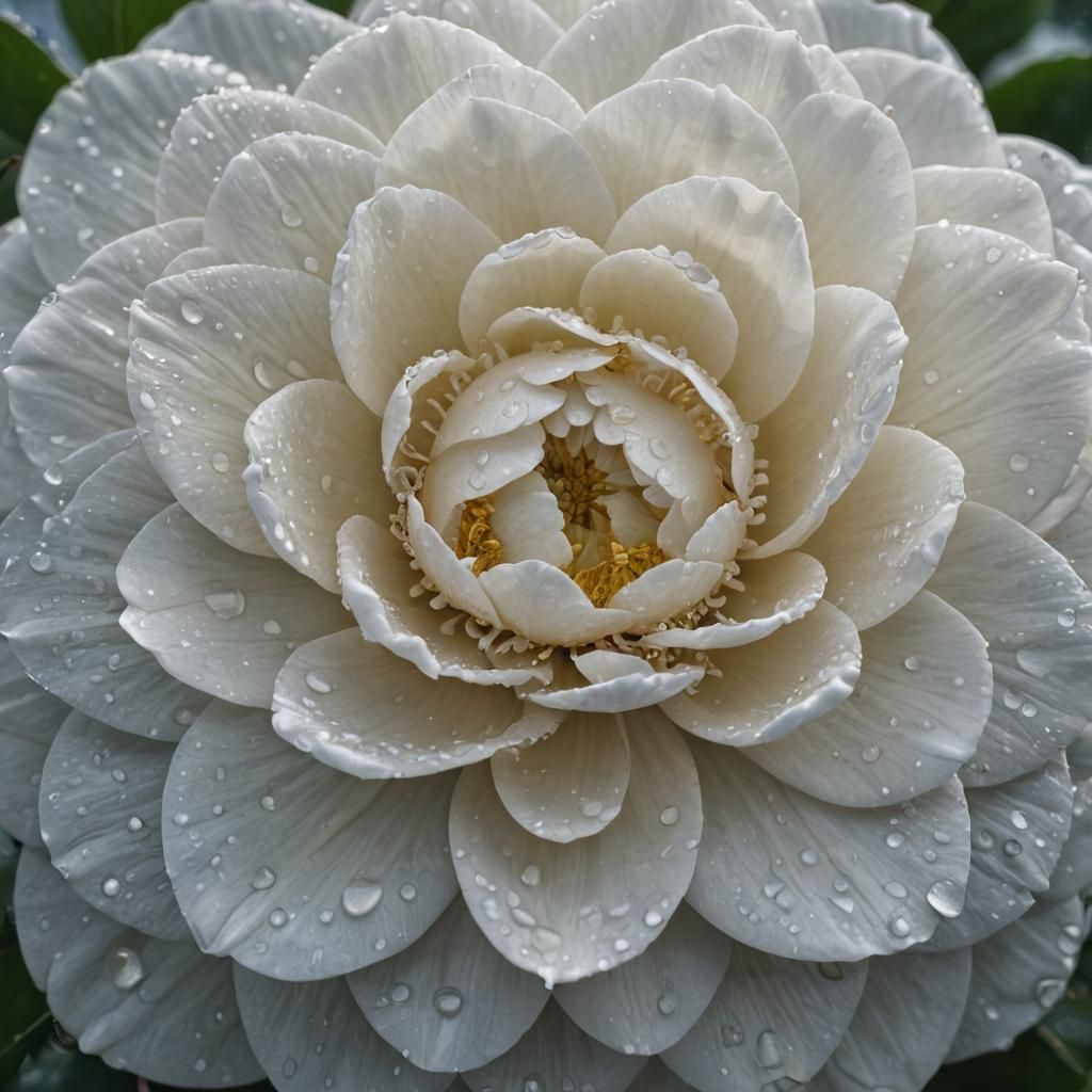 Dew-Kissed White Camellia in Sunlight: Photorealistic 8K